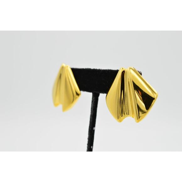 TAT Vintage Earrings Metal Yellow Gold Shiny Chunky 1980s Signed 9C - Picture 2 of 9